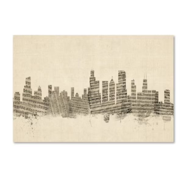 Michael Tompsett 'Chicago Illinois Skyline Sheet Music' Canvas Art, 16x24, Trademark Fine Art, Mfr#: MT0818-C1624GG
